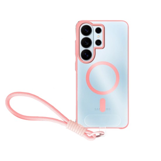 Capa de Silicone Designer Magnética com Cordão para Samsung Galaxy S26 Ultra Rosa